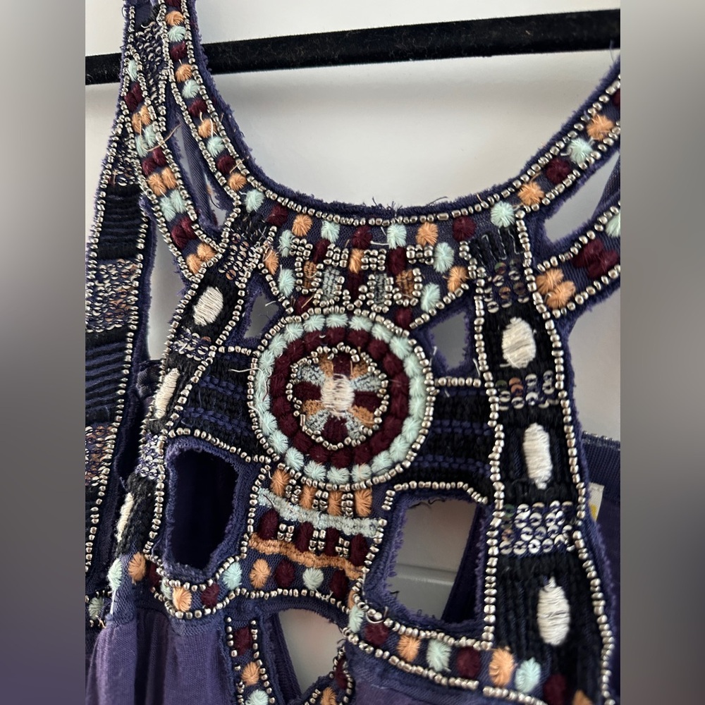 Free People Purple Beaded Boho Festival Tunic Bikini Cover-Up Top Size S - Picture 10 of 14